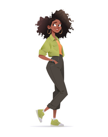African american woman standing. Beautiful smiling black girl.のイラスト素材