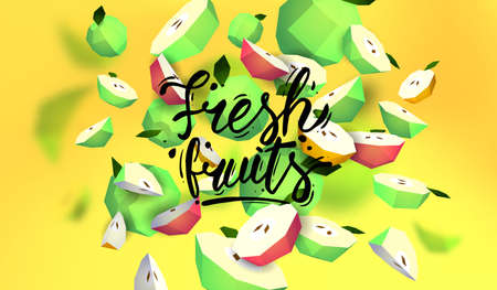 Creative background with low poly fruit. Illustration with polygonal apple.のイラスト素材