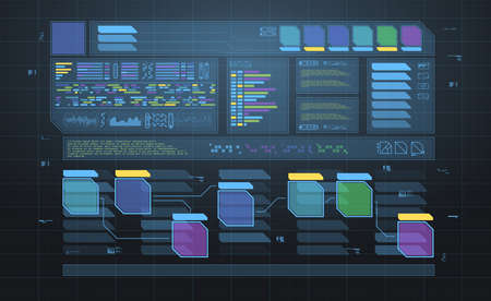 set of HUD infographic panels. Head-up display banners for the web and app. Futuristic user interface. Virtual graphic.のイラスト素材