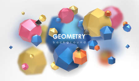 Abstract poligonal background. 3d render illustration. Geometric background with low-poly elements.のイラスト素材