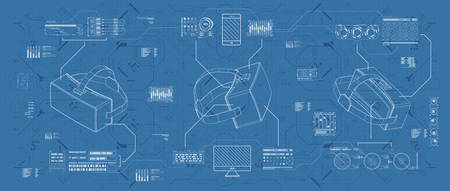 HUD ui for virtual reality glasses. Futuristic user interface for app and web. Head-up display infographic, set elements for motion design.のイラスト素材