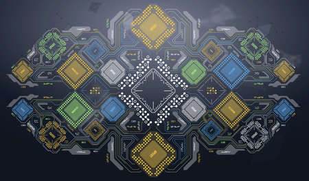Modern Background with futuristic user interface. Electronic computer hardware technology....