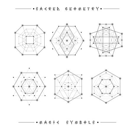 Sacred geometry signs. Alchemy, religion, philosophy, spirituality, hipster symbols and elements. geometric shapesのイラスト素材