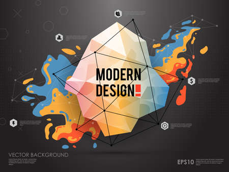 Modern abstract background with paint spot and geometric gemstone. Vector design layout for business presentations, web and app.のイラスト素材
