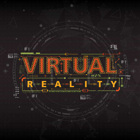 Virtual reality. Lettering with futuristic user interface elements.のイラスト素材