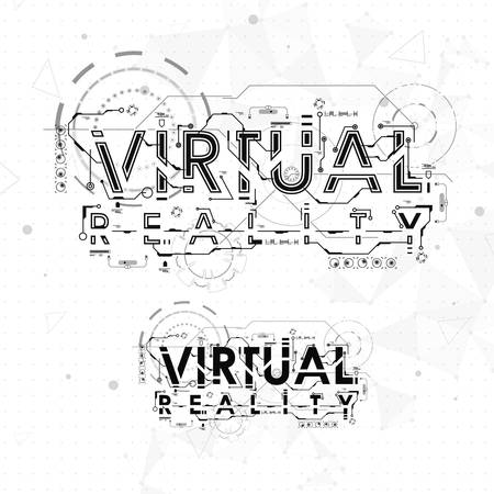 Virtual reality. Lettering with futuristic user interface elements.のイラスト素材