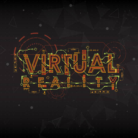 Virtual reality. Lettering with futuristic user interface elements.のイラスト素材