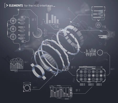 black and white infographic elements. HUD UI for business app. Futuristic user interface. Abstract virtual graphic touch user interface. UI hud infographic interface screen monitor set webのイラスト素材