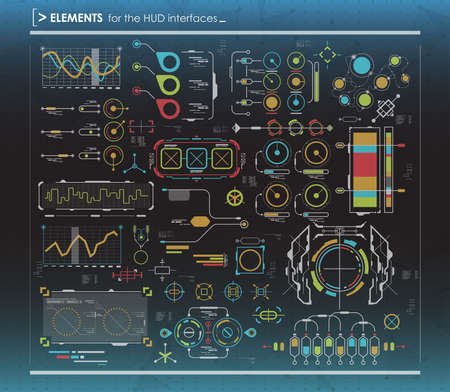 set of black and white infographic elements. Head-up display elements for the web and app. Futuristic user interface. Virtual graphic.のイラスト素材