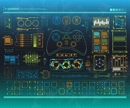 set of black and white infographic elements. Head-up display game elements for the web and app. Futuristic user interface. Virtual graphic.のイラスト素材