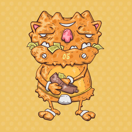 cartoon monster eats money from purseのイラスト素材