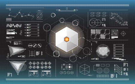 set of black and white infographic elements. Head-up display elements for the web and app. Futuristic user interface.のイラスト素材