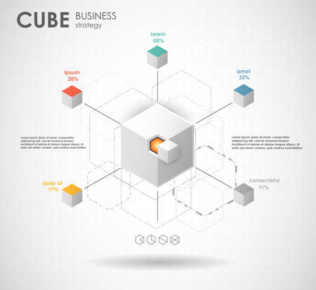 business template, conceptual cube with infographic elements for web and print.のイラスト素材