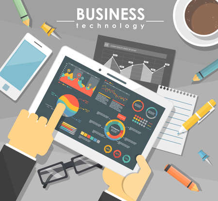 Tablet with infographic elements for web and print.のイラスト素材
