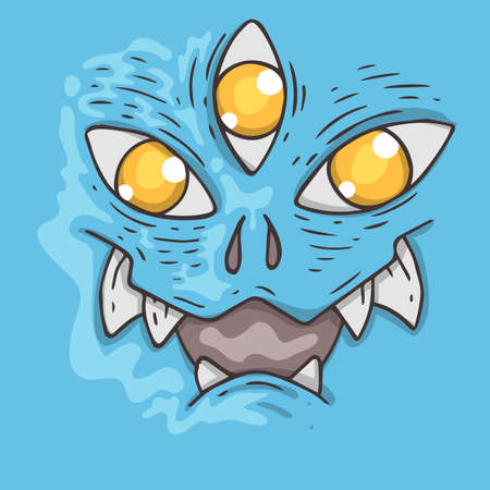 Cartoon monster face. Halloween illustration. Cartoon creature for web and print.のイラスト素材