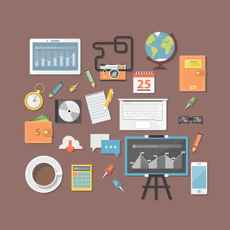 Set of elements on the table. flat illustrationのイラスト素材