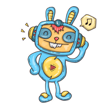 Rabbit listening to music vector illustration for web and print.のイラスト素材