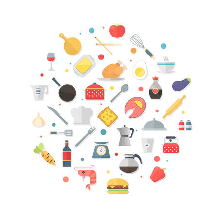 Food and kitchen items icons vector collectionのイラスト素材
