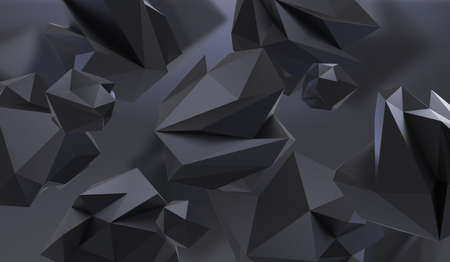 Abstract background with geometric shape from triangular faces. Chaotic composition of low poly elements. 3d render picture.の写真素材