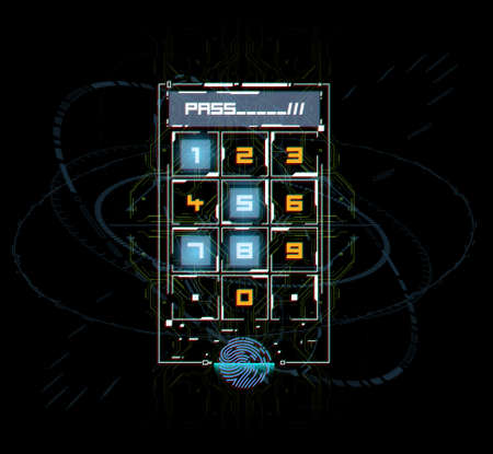 Finger Scan in Futuristic Style. Bio metric id with Futuristic HUD Interface. Fingerprint Scanning...