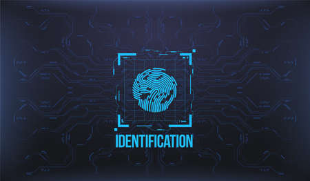 Finger Scan in Futuristic Style. Biometric id with Futuristic HUD Interface. Fingerprint Scanning...