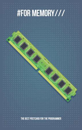Gift card with DDR RAM memory module. Computer RAM Memory Cards. Electronic board in cartoon style....