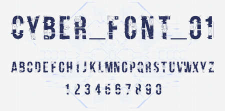 Futuristic vector font design. Letters and numbers for web and app. Techno type font alphabet digital hi-tech style symbols.のイラスト素材