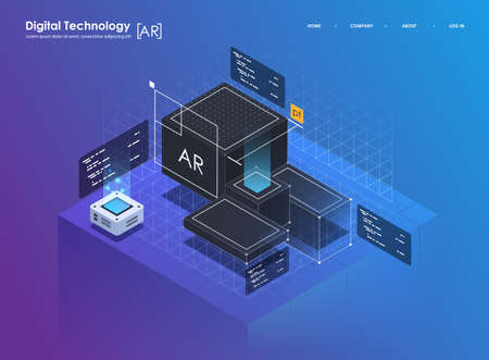 Isometric design concept virtual reality and augmented reality. AR and VR Development. Digital Media...
