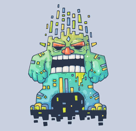 Evil Monster Destroyer. Cartoon illustration for print and web. Character in the modern graphic style.のイラスト素材