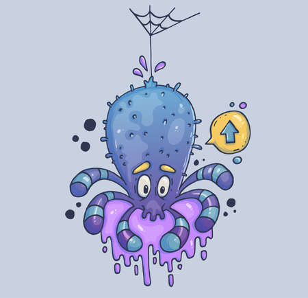 Funny purple spider. Cartoon illustration for print and web. Character in the modern graphic style.のイラスト素材