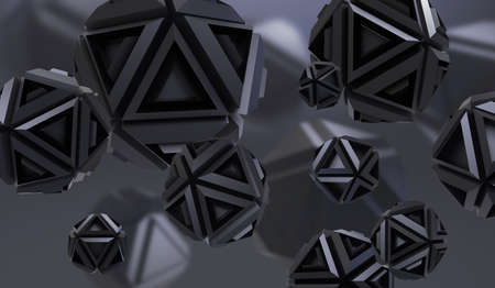 Abstract 3d rendering of chaotic geometric shapes in empty space. Futuristic background with tech...