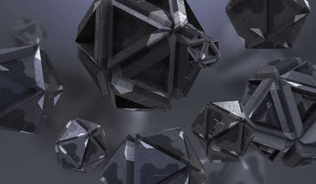 Abstract 3d rendering of chaotic geometric shapes in empty space. Futuristic background with tech...