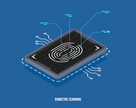 Finger Scan in Futuristic Style. Biometric id with Futuristic HUD Interface. Biometric authorization...