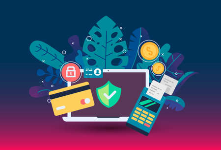 Web payment icon in flat style. The internet store, online shop, web buying and paying. Digital currency Design elements.のイラスト素材