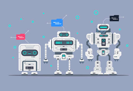 Evolution of robots Stages of androids development, modern robots, cartoon style set.のイラスト素材