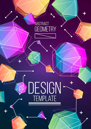Minimal geometric background with low poly elements. Simple shapes with trendy gradients.のイラスト素材