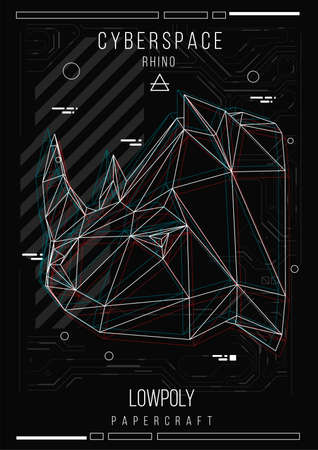 abstract low poly template. Poster with poligonal animal. Layout with futuristic HUD elements.のイラスト素材
