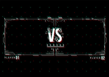 Versus screen design with HUD elements. Announcement of a two fighters. Battle banner match, vs letters competition confrontation. Futuristic design.のイラスト素材