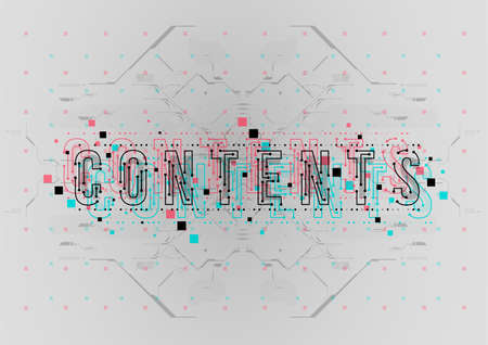 Contents. Conceptual Layout with HUD elements for print and web. Lettering with futuristic user interface elements.のイラスト素材