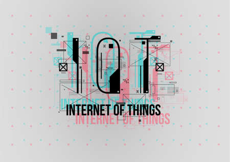IOT. Conceptual Layout with HUD elements for print and web. Lettering with futuristic user interface elements.のイラスト素材