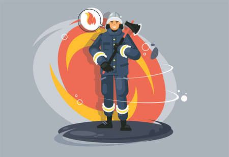 profession firefighter. Fire brigade employee. Protective suit. Heat-resistant uniforms.のイラスト素材