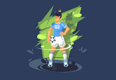 a young guy plays soccer. a football player plays with a ball. athletic boy.のイラスト素材