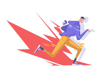 running guy. A young guy in fashionable clothes runs against the background of a dynamic element.のイラスト素材