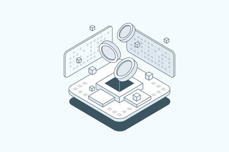 Cryptocurrency and Blockchain Concept. Data Transmission and Processing. Financial technology concept.のイラスト素材
