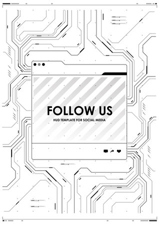 Follow us template with HUD futuristic background. Social media layout in cyber style.のイラスト素材