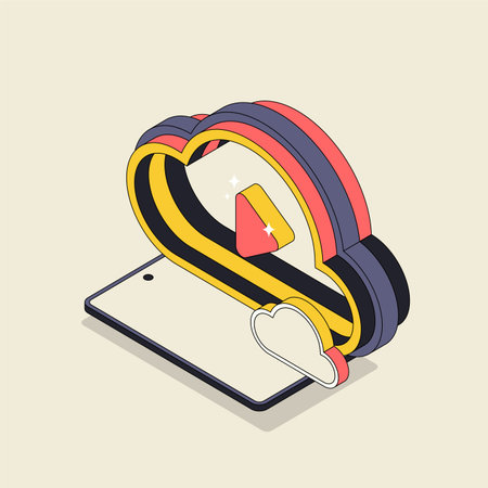 Cloud video vector, cloud media in isometric iconのイラスト素材