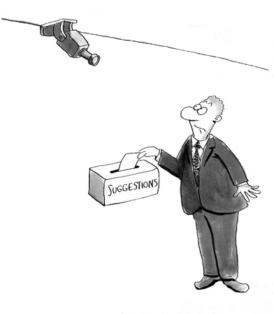 Suggestion box with a camera worries worker.の写真素材