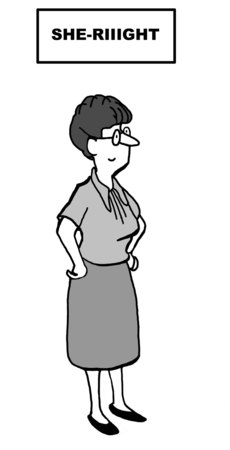 Cartoon of businesswoman sarcastically saying She-Riiight in response to gossip.の写真素材