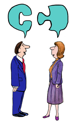 Cartoon of businesspeople connecting a thought.のイラスト素材