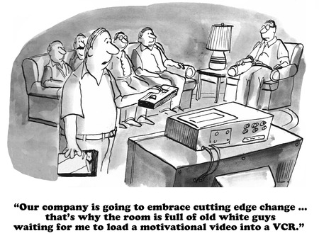 Business cartoon about chauvinism and lack of change.の写真素材